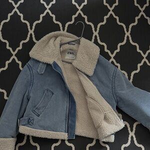 Zara Kids Light Blue Denim Jacket with Cream Sherpa Lining